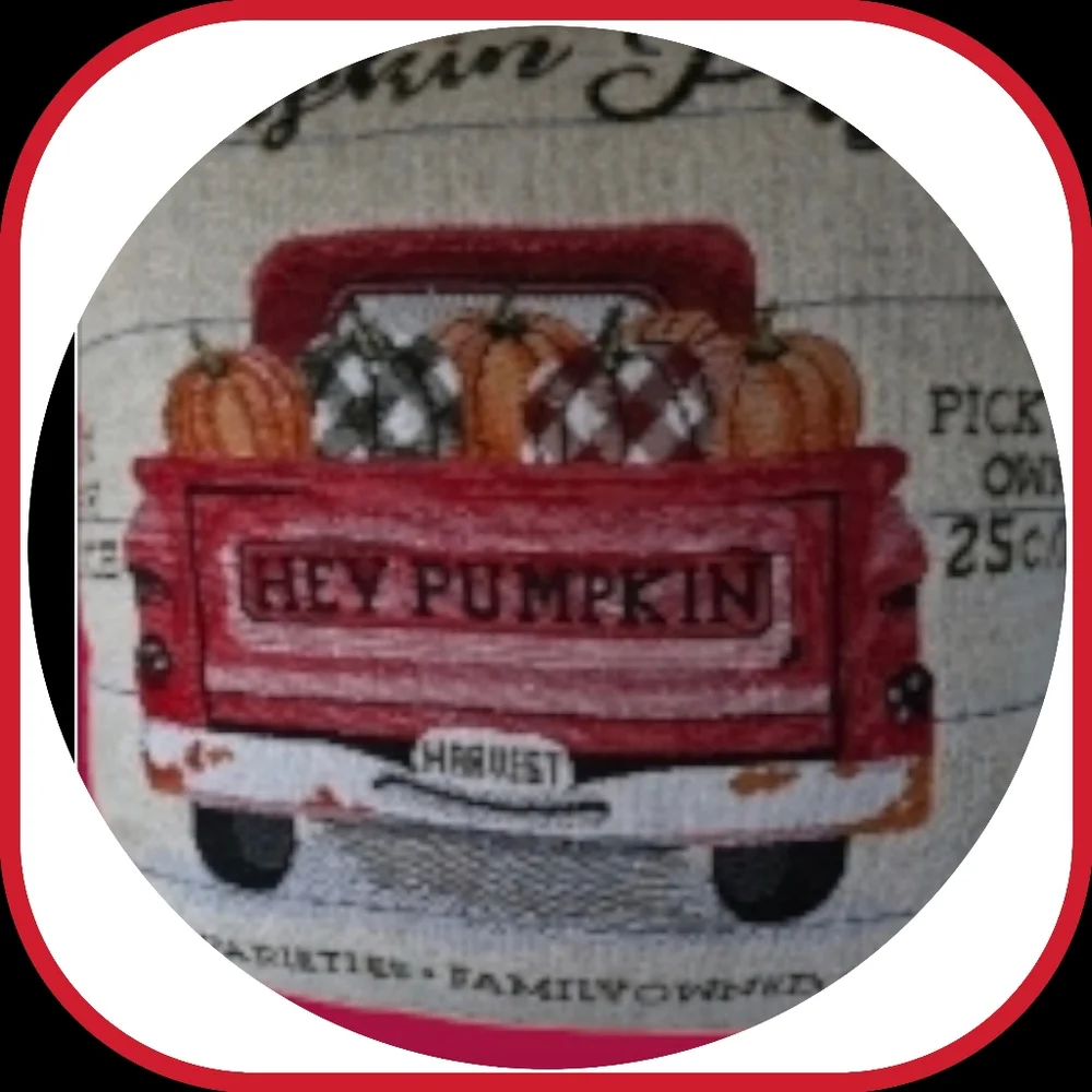 Harvest Season! Pumpkin Patch Pillow-Pumpkin Filled Red Truck-Farm Fresh Produce